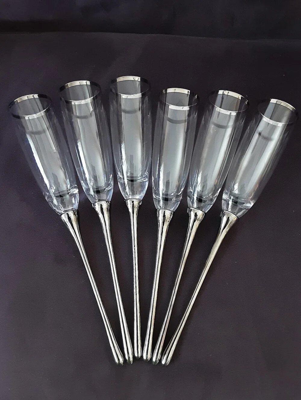 Z-Galleries Champagne Toasting Flutes Silver-Rim Clear Glass Bouquet Set